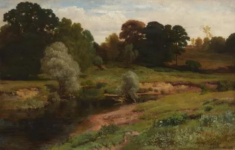 Albert von Keller — Waldige Landschaft an einem Fluss