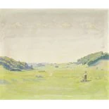 Vier Wolken über weiter Feldlandschaft