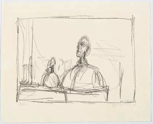 ALBERTO GIACOMETTI — Buste de Diego au col roulé et sculptures sur l'étagère de l'atelier II. 1951. — Koller Auktionen