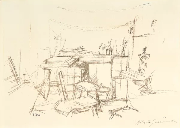 Alberto Giacometti — Sellette et tabourets dans l'atelier, 1957
