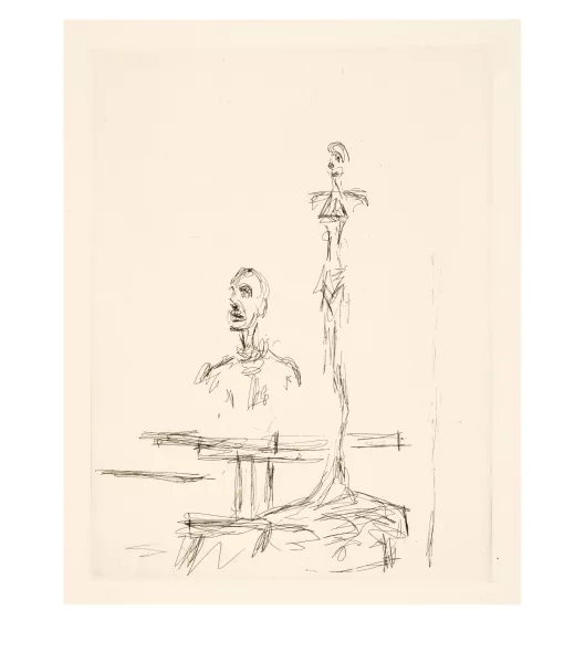 Alberto Giacometti — Deux sculptures dans l’atelier Published in "Paroles peintes" vol. II, for the poem by Edith Boissonnas, "L'inconnu"