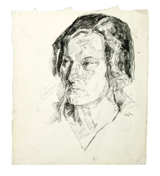 Alberto Giacometti — Portrait d'Ottilia (recto) - Esquisse de copie d'après une crucifixion (verso)