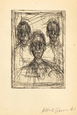 Alberto Giacometti — Triple portrait de Pierre Loeb I Illustration non retenue pour Pierre Loeb, Regard sur la peinture, Paris, 1950 — Galerie Kornfeld