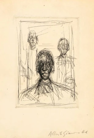Alberto Giacometti — Triple portrait de Pierre Loeb II Illustration non retenue pour Pierre Loeb, Regard sur la peinture, Paris, 1950 — Galerie Kornfeld