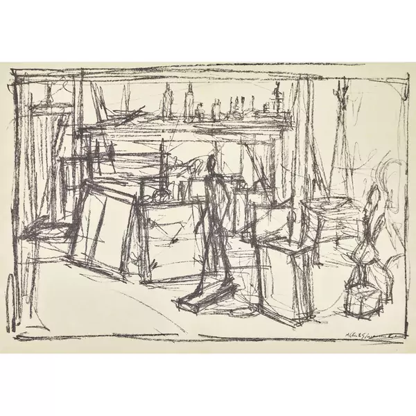 "Sculptures et tableaux dans l'atelier..."