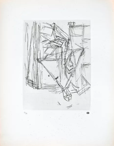 Alberto Giacometti — 2 Radierungen: Tenailles dans l'atelier de Diego, 1965; Cisailles dans l'atelier de Diego, 1965