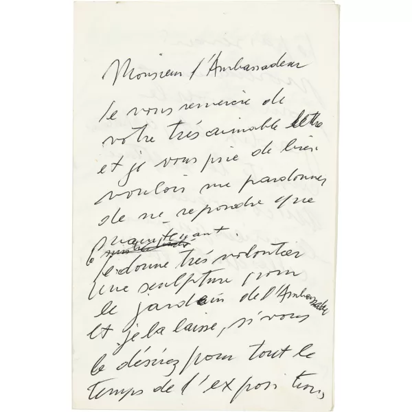 Alberto Giacometti — Eigenhändiger Briefentwurf mit Streichungen und Einschüben, ohne Ort und Datum, vermutlich Paris ca. 1961