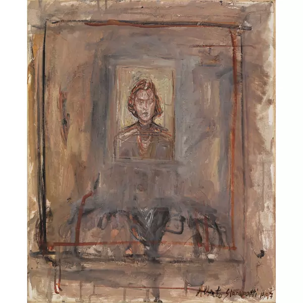 Alberto Giacometti — Portrait de jeune femme [Patricia Matisse] Rückseitig: Tête d'homme - Kopf eines Mannes — Galerie Kornfeld