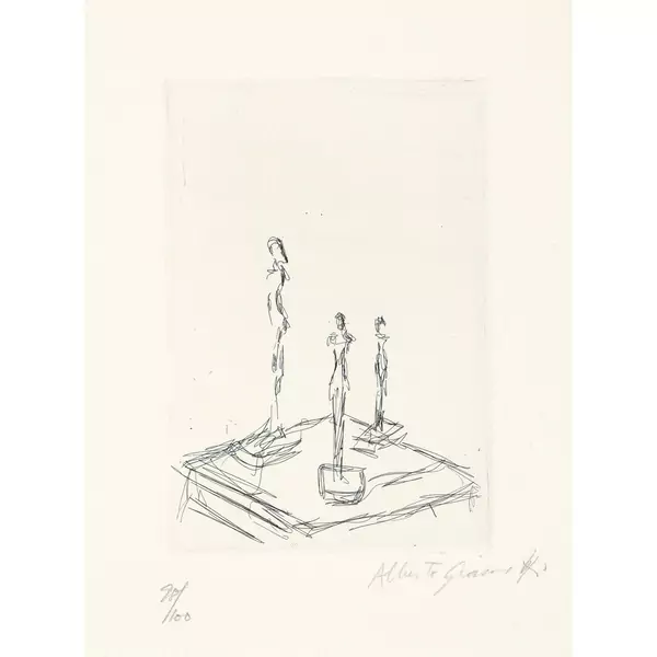 Alberto Giacometti — Trois figurines sur une sellette. III — Galerie Kornfeld