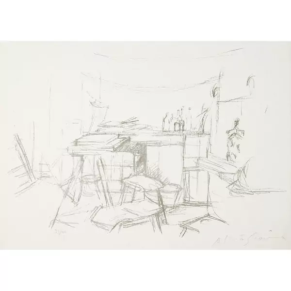 Alberto Giacometti — Sellette et tabourets dans l'atelier I — Galerie Kornfeld