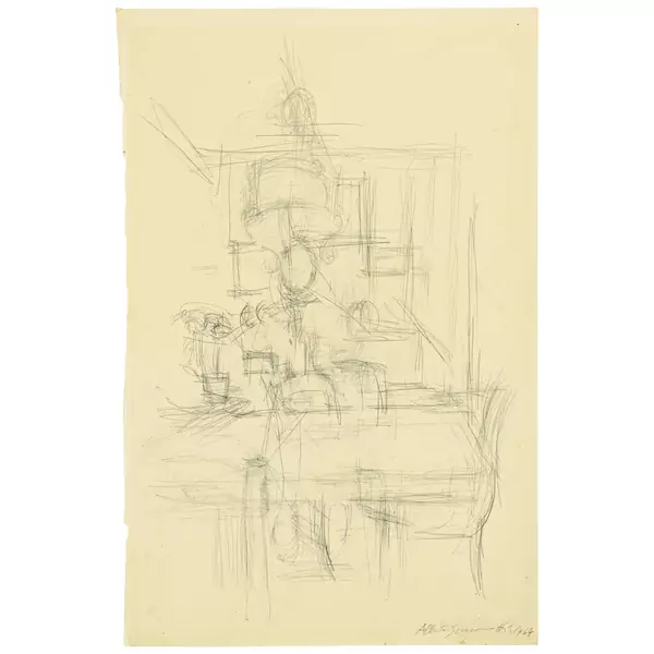 Alberto Giacometti — Das Wohnzimmer in Stampa mit Tisch und Lampe — Galerie Kornfeld
