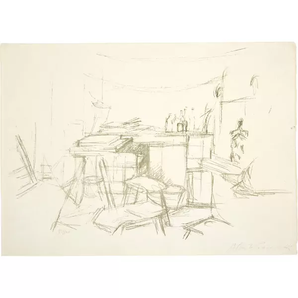 Alberto Giacometti — Sellette et tabourets dans l'atelier I — Galerie Kornfeld