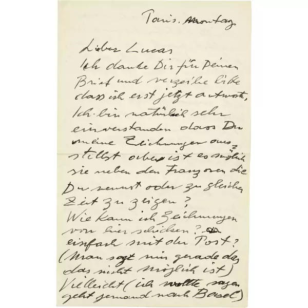 Alberto Giacometti — Handschriftlicher Brief an Lucas Lichtenhan aus Paris — Galerie Kornfeld