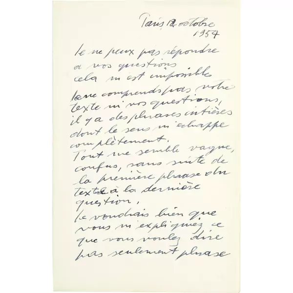 Alberto Giacometti — Handschriftlicher Brief, an einen unbekannten Empfänger — Galerie Kornfeld