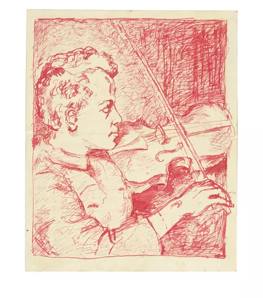 Alberto Giacometti — Jugendlicher Violinspieler - Bruder Bruno Giacometti mit Violine (Bruno jouant du violon) — Galerie Kornfeld