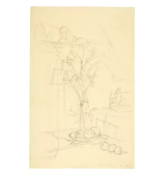 Alberto Giacometti — Fleurs dans un vase (recto) - Pommes et lunettes sur la table (verso) — Galerie Kornfeld