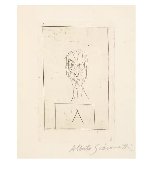 Alberto Giacometti — Tête de A sur socle I Illustration zu Georges Bataille, Histoire de rats — Galerie Kornfeld