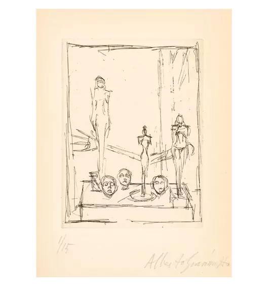 Alberto Giacometti — La "Main" et autres sculptures dans l'atelier Illustration non retenue pour Pierre Loeb, Regard sur la peinture, Paris, 1950 — Galerie Kornfeld