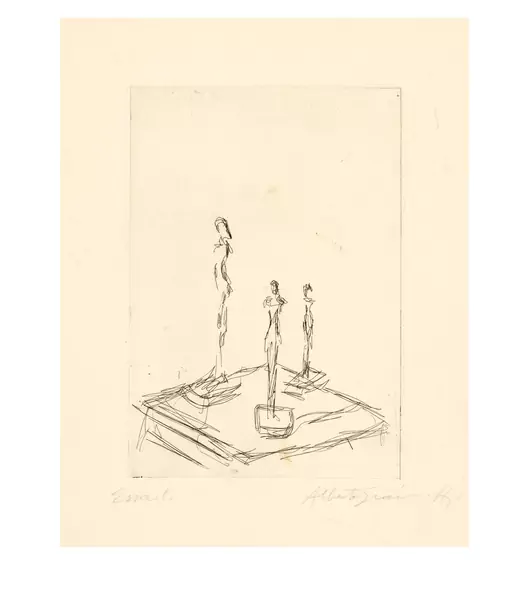 Alberto Giacometti — Trois figurines sur une sellette III — Galerie Kornfeld
