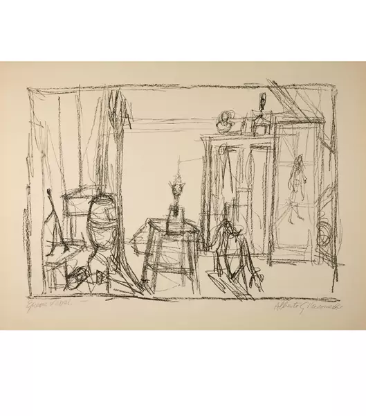 Alberto Giacometti — "Le Chat" de face dans l'atelier — Galerie Kornfeld