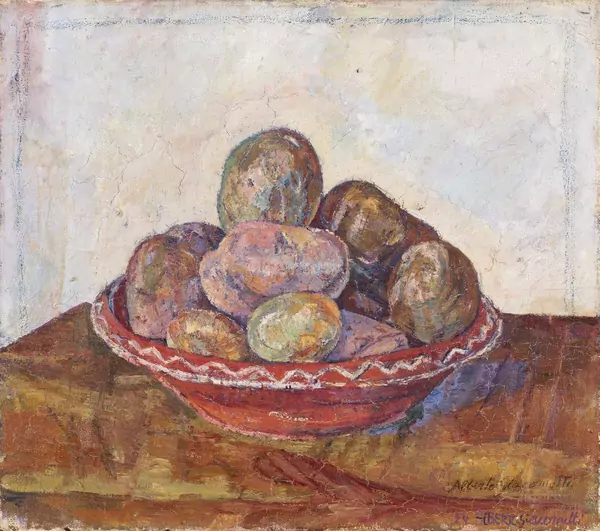 Alberto Giacometti — Pommes de terre – Stillleben mit Kartoffeln in roter Keramikschale — Galerie Kornfeld