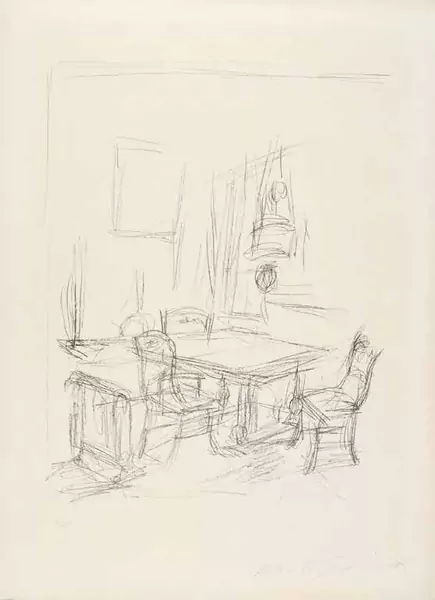 Alberto Giacometti — ALBERTO GIACOMETTI Borgonovo 1901–1966 Chur Intérieur – La Table à Stampa — Galerie Kornfeld