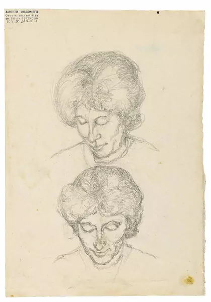 Alberto Giacometti — Zwei Studien des Kopfes der Mutter Annetta — Galerie Kornfeld