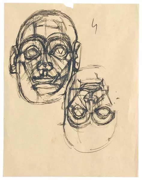Alberto Giacometti — Zeichnung nach dem Kopf des «Gudea», sumerischer Stadtfürst — Galerie Kornfeld
