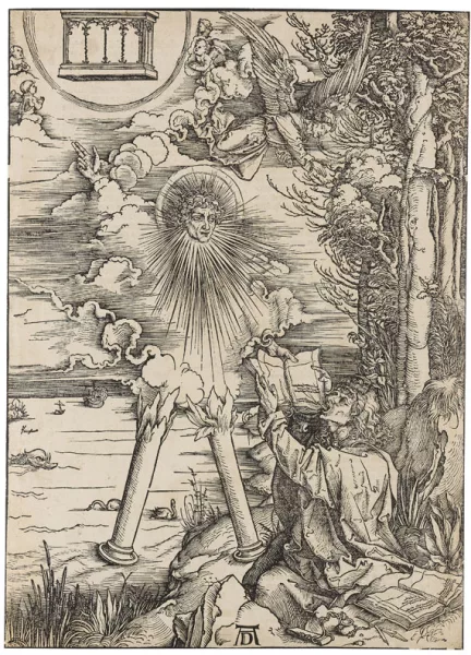 Albrecht Dürer — Apokalypse, 8. Figur: Johannes, das Buch verschlingend / Der "Starke Engel"