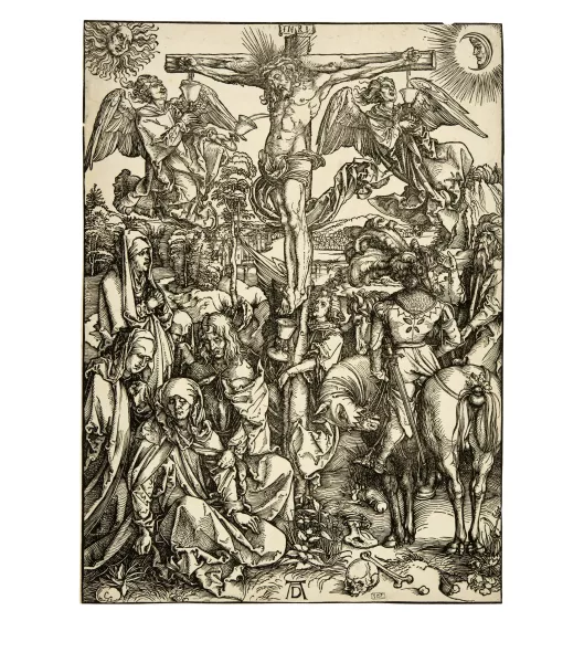 Albrecht Dürer — Christus am Kreuz - The Cruxifixion Sheet 8 from the series "The Great Passion". Early print