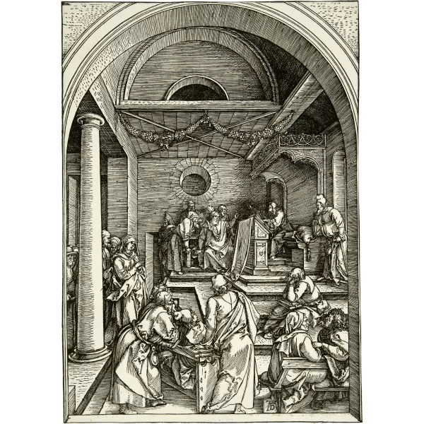 Albrecht Dürer — Der zwölfjährige Jesus im Tempel Sheet 16 of the series "Das Marienleben"