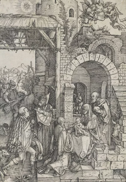 Albrecht Dürer — L' Adoration des mages. Planche de la série La Vie de la Vierge