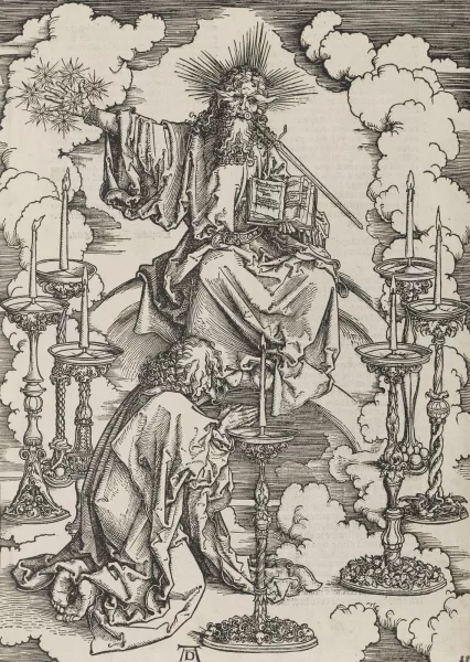 Albrecht Dürer — La Vision des sept chandeliers. Planche de la série L'Apocalypse
