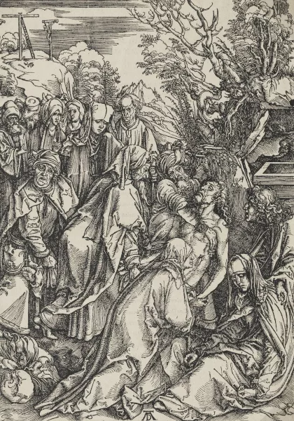 Albrecht Dürer — La Déposition. Planche de la série de la Grande Passion
