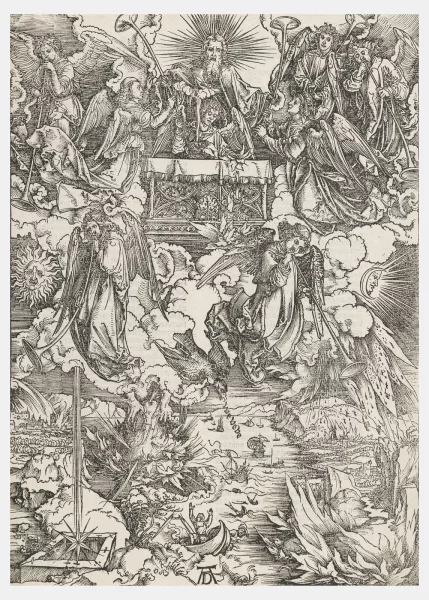 Albrecht Dürer — Les sept anges avec les trompettes. Planche de la série L'Apocalypse