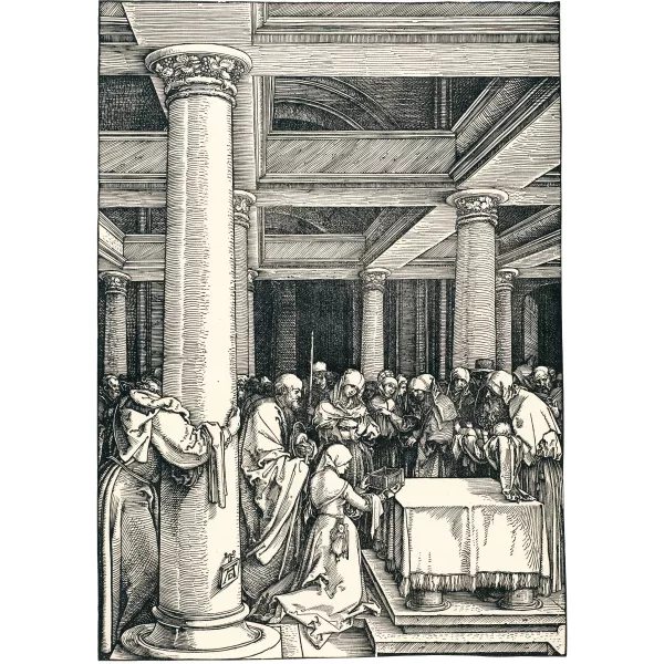 Albrecht Dürer — Die Darstellung im Tempel Blatt 13 der Folge "Das Marienleben"
