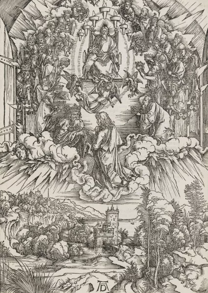 Albrecht Dürer — Saint Jean devant Dieu et les vieillards. Planche de la série L'Apocalypse
