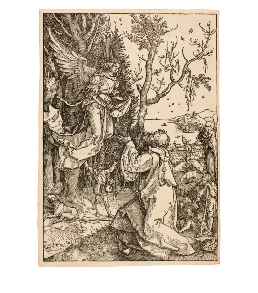 Albrecht Dürer — Joachim auf dem Felde Sheet 3 from the series "Das Marienleben", without text on the reverse, with watermark countermark IM (Meder watermark 309)