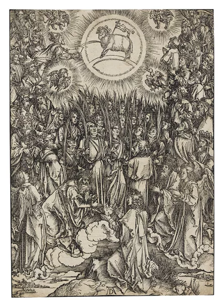 Albrecht Dürer — Apokalypse, 12. Figur: Lobgesang der Auserwählten im Himmel/Anbetung des Lammes
