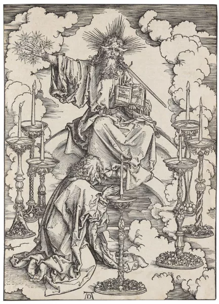 Albrecht Dürer — Apokalypse, 1. Figur: Johannes erblickt die sieben Leuchter