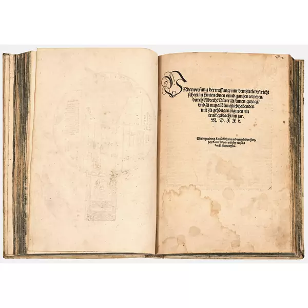 "Underweysung der Messung, mit dem zirckel und richtscheyt, in Linien ebnen unnd gantzen corporen, durch Albrecht Duerer zu samen getzogen, und zu nutz allen kunstlieb habenden mit zu gehörigen figuren, in truck gebracht, im jar M.D.XXv."