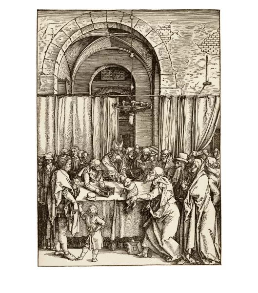 Albrecht Dürer — Joachims Opfer wird vom Hohepriester zurückgewiesen Sheet 2 from the series "Das Marienleben", early impression
