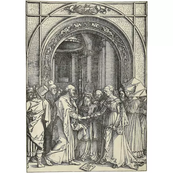 Albrecht Dürer — Die Verlobung Mariens Blatt 7 der Folge "Das Marienleben" — Galerie Kornfeld