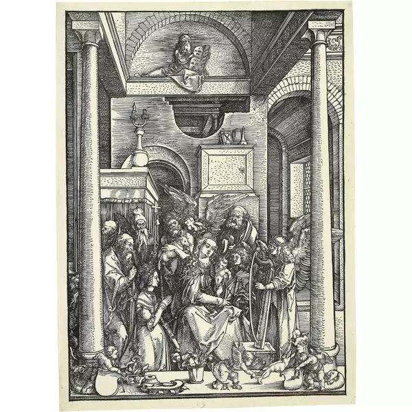 Albrecht Dürer — Mariens Verehrung - Verherrlichung Mariens Blatt 19 der Folge "Das Marienleben" — Galerie Kornfeld
