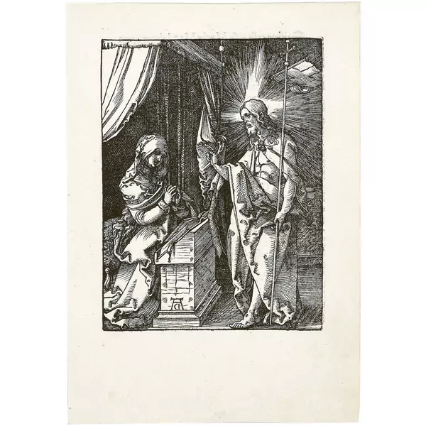 Albrecht Dürer — Christus erscheint seiner Mutter Blatt 31 der Folge "Die kleine Holzschnittpassion" — Galerie Kornfeld