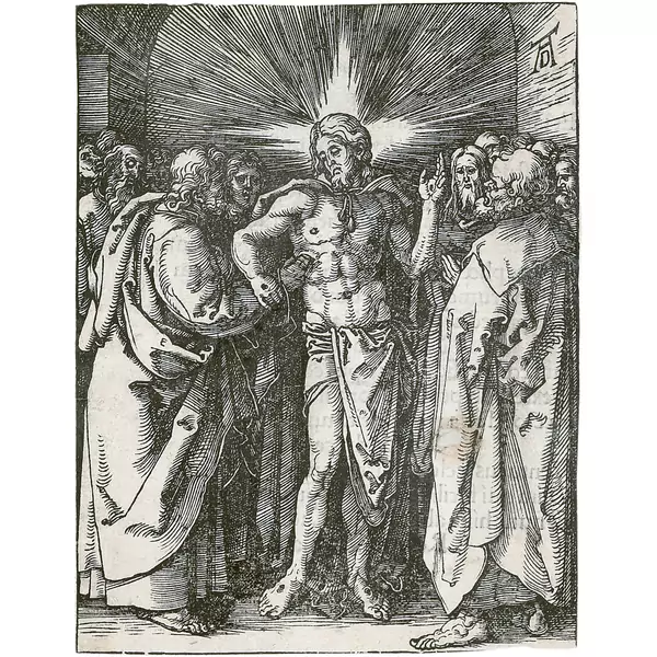 Albrecht Dürer — Der ungläubige Thomas Blatt 34 der Folge "Die kleine Holzschnittpassion" — Galerie Kornfeld