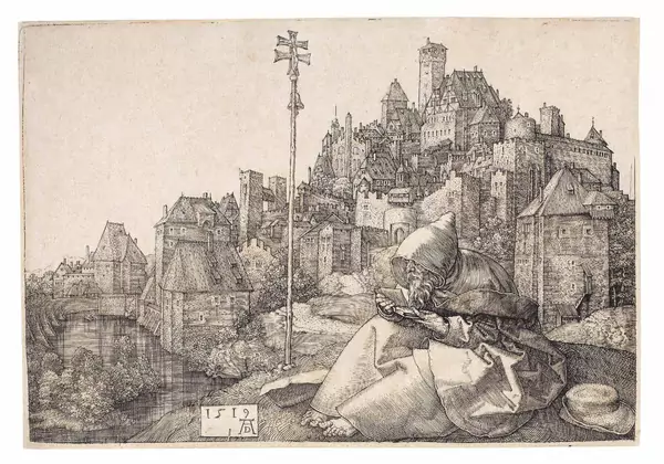 Albrecht Dürer — Der heilige Antonius vor der Stadt — Galerie Kornfeld