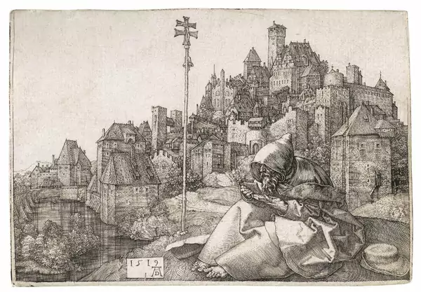 Albrecht Dürer — Der heilige Antonius vor der Stadt — Galerie Kornfeld