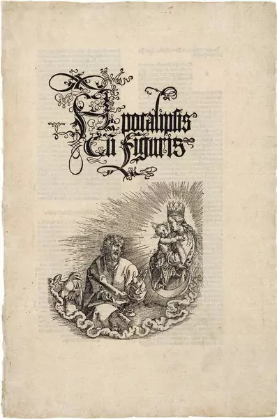 Albrecht Dürer — Die Jungfrau erscheint Johannes – Johannes auf Patmos zeichnet Maria mit Kind auf dem Halbmond — Galerie Kornfeld