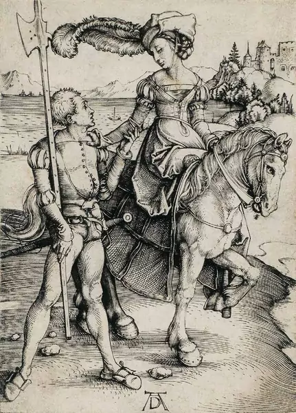 Albrecht Dürer — Das Fräulein zu Pferd und der Landsknecht — Galerie Kornfeld